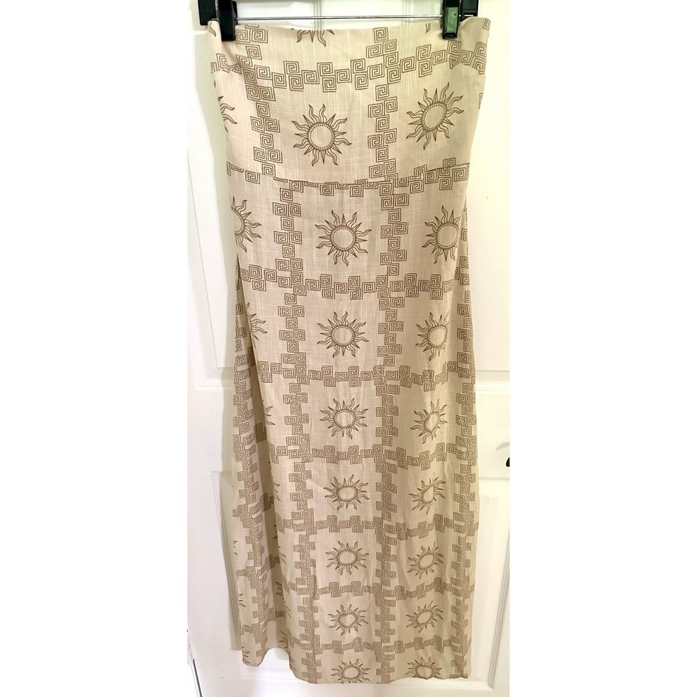 Paper Heart Strapless maxi dress Boho Celestial Greek Key Linen Dress Large